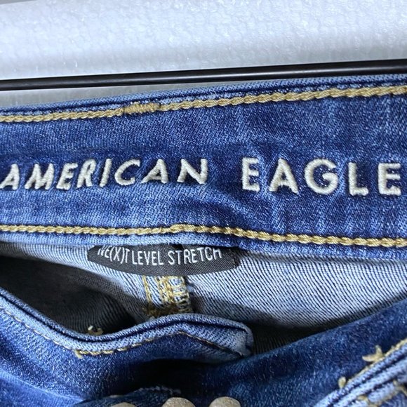 American Eagle Womens Size 0 Ripped Distressed Jeggings Jeans Stretchy Dark Wash - Picture 2 of 11